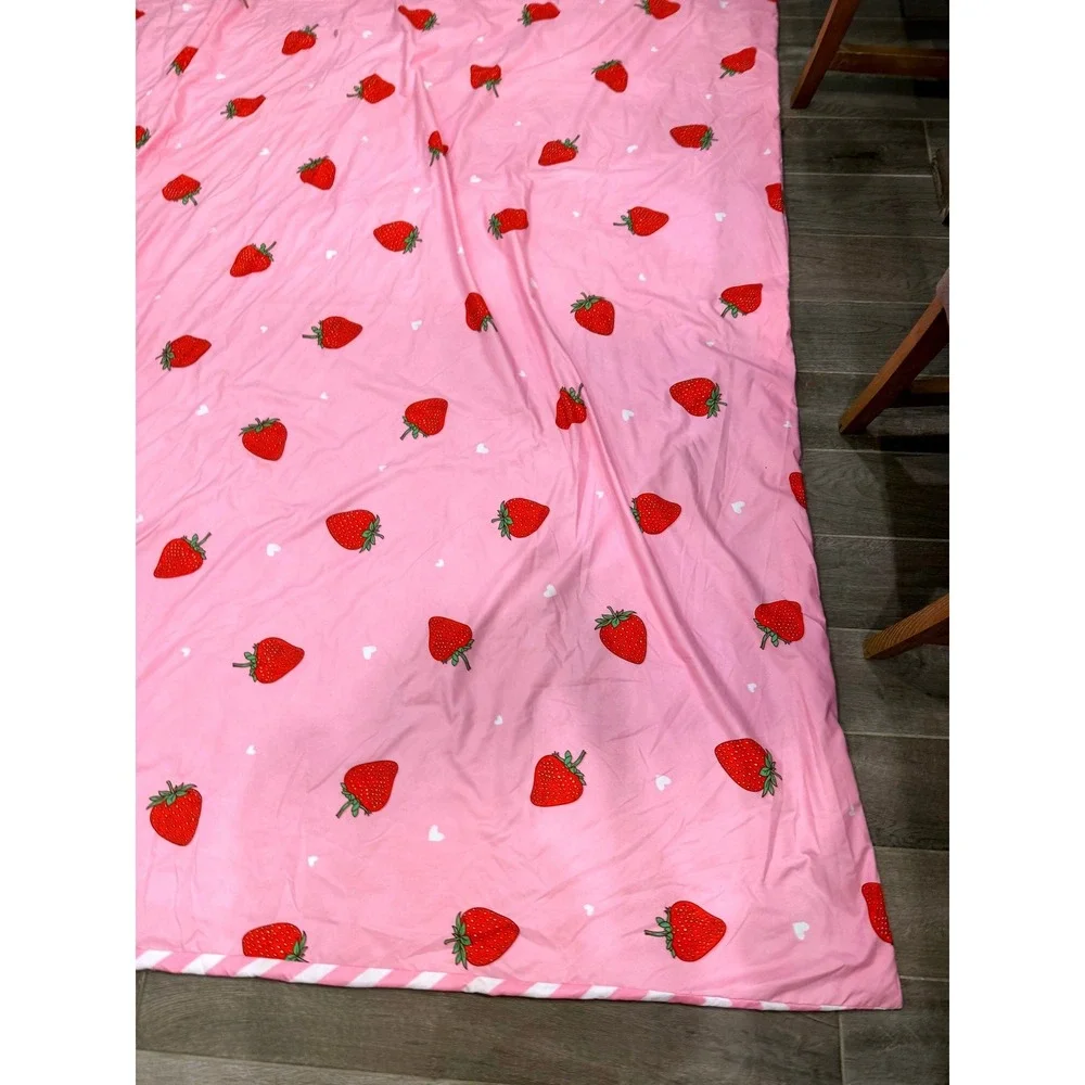 Lamejor Strawberry Duvet Cover Pink Reversible Chevron Full Queen Bedding 88x88